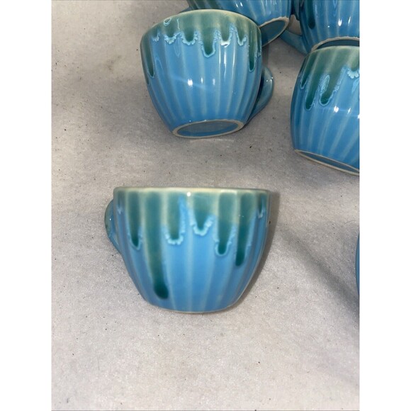 Hand Painted Pottery Tea Set Sicily Italy 6 Cups Teapot Plates Blue Ceramic - Picture 2 of 9